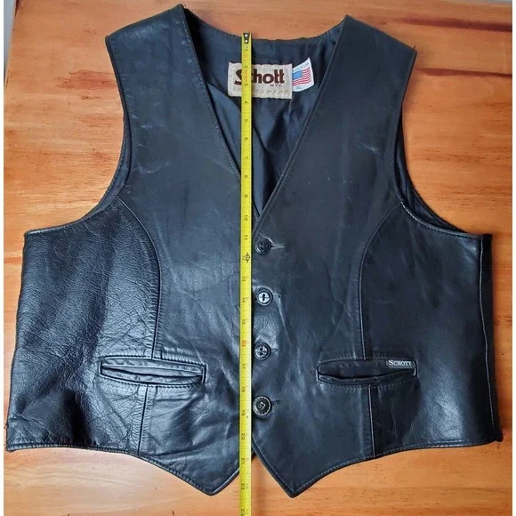 Vintage Schott NYC Sportswear XL Extra Large‎ Black Leather Biker Vest Made USA